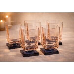 Vintage Cristal D' Arques DiSaronno Amaretto Square Glasses 5 Pink Blue READ!